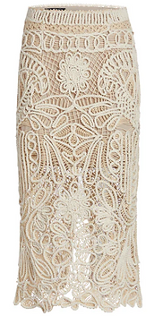 PatBO Hand-Woven Midi Skirt featuring detailed artisanal weave, mid-length silhouette, and structured fit for elevated tropical or resort wear.