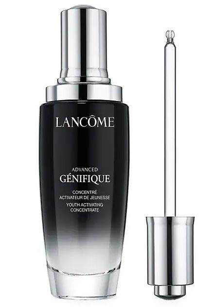 Lancôme Advanced Génifique Face Serum in a sleek black dropper bottle, a youth-activating formula known for improving radiance and skin elasticity.