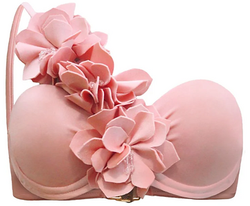 PatBO Lagoa Lycra Bikini Top with 3D flower appliqué detailing, triangle cut, and luxe stretch fabric in a flattering, supportive swim silhouette.