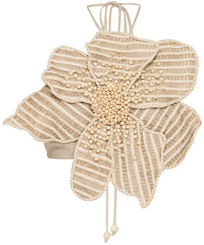 PatBO Candy Linen Hand-Beaded Flower Top with colorful floral beadwork, cropped silhouette, and lightweight linen fabric for chic warm-weather styling.