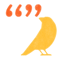 Decorative illustration of goldfinch with orange quote marks