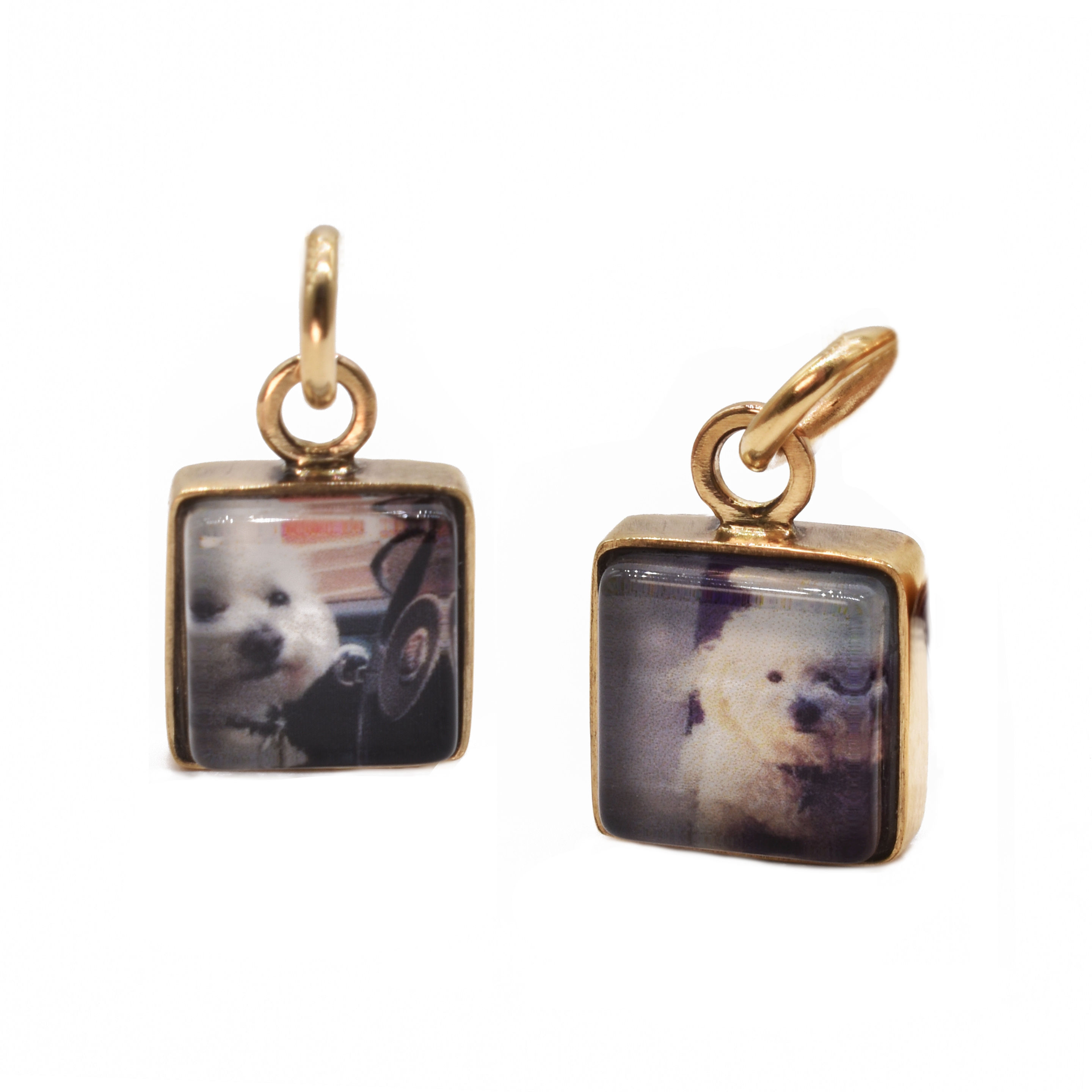 Personalized 14k Gold Square Glass Photo Pendant/8mm Double Sided
