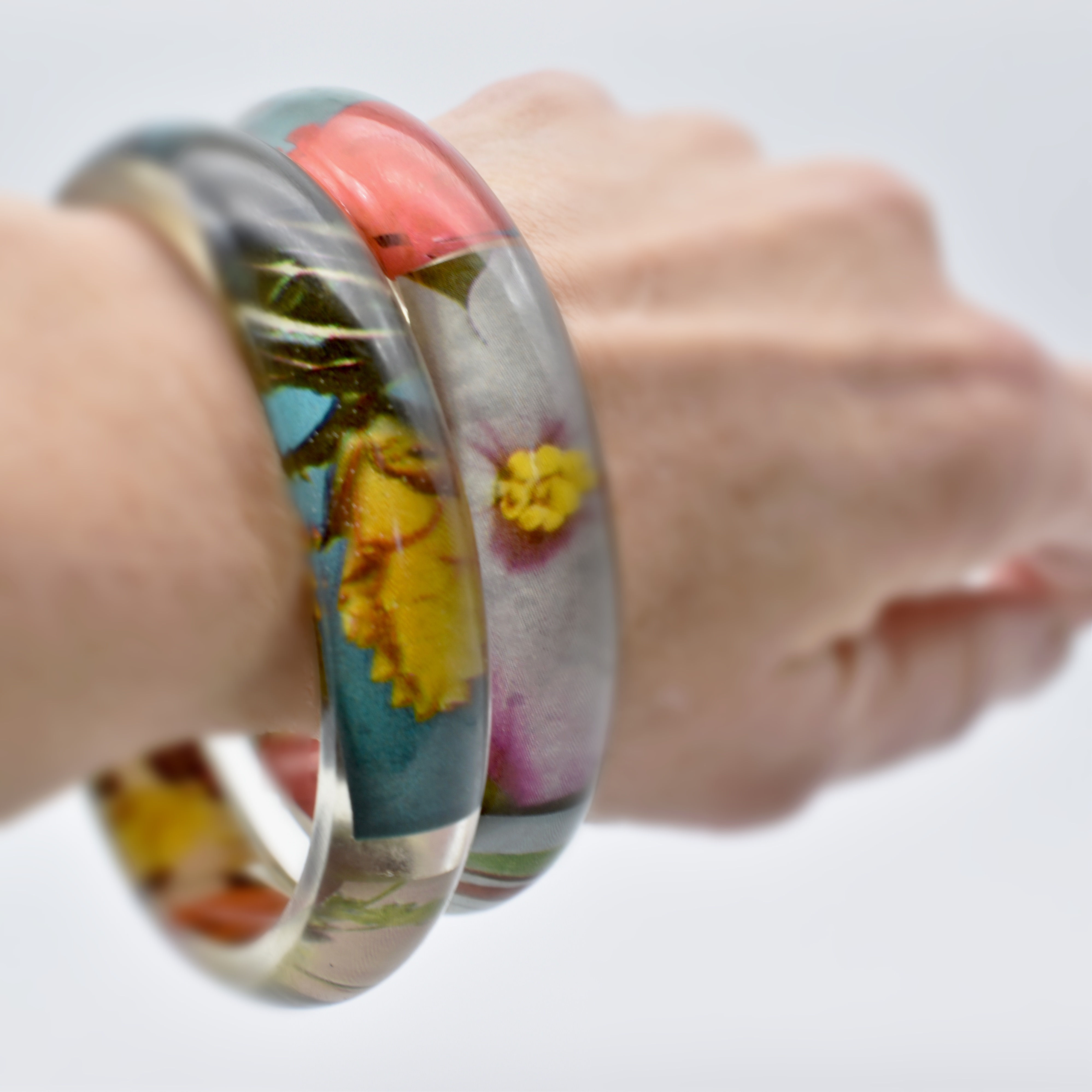 Vintage Garden Photo Bangle /Set of Two