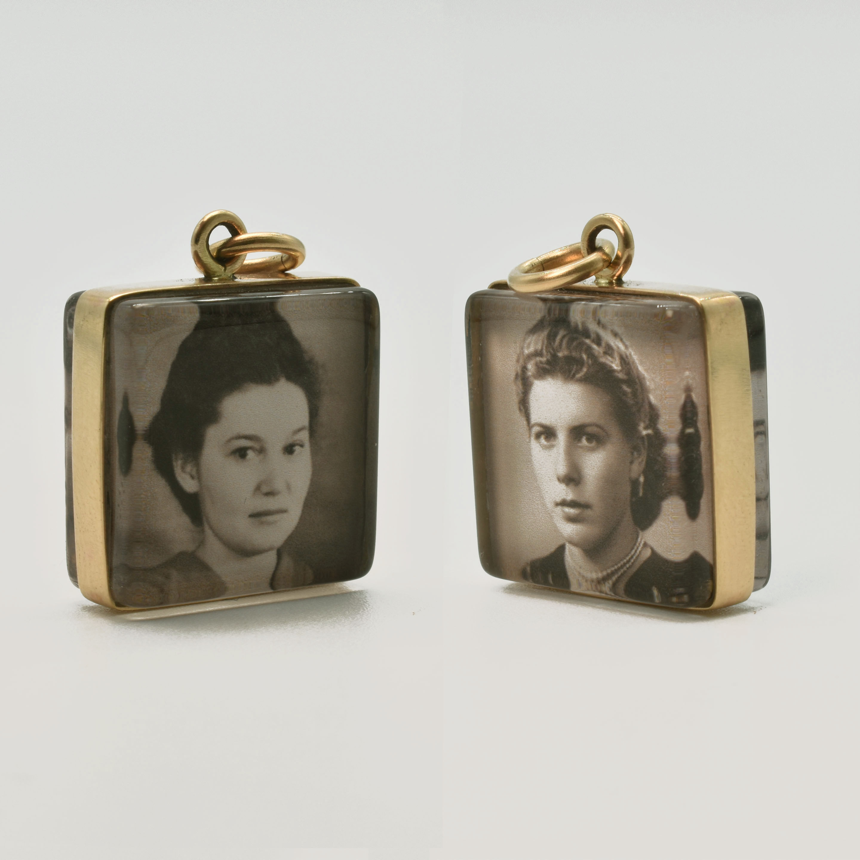 Personalized 14k Gold & Glass Square Photo Pendant~16mm