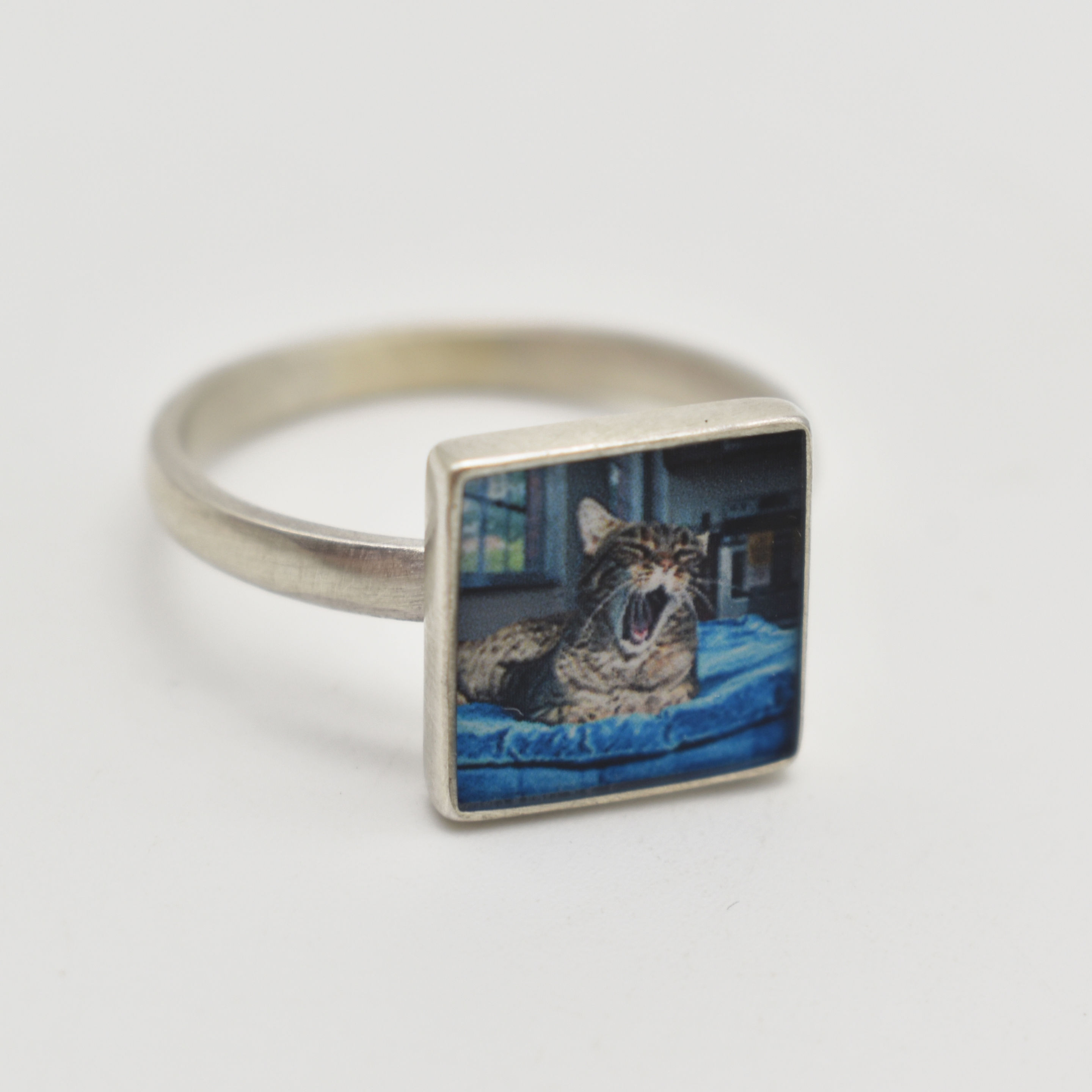 PERSONALIZED Square Silver Photo Ring/10mm