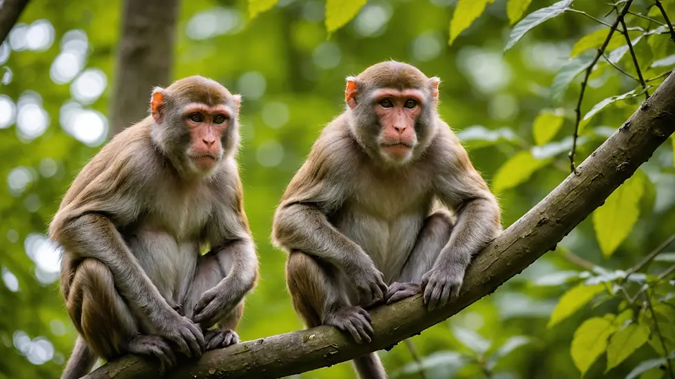 Rhesus Macaques sitting in a tree.
