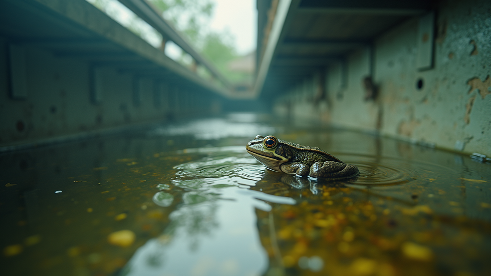 Eye-level view of a researcher monitoring amphibians in a heated refuge