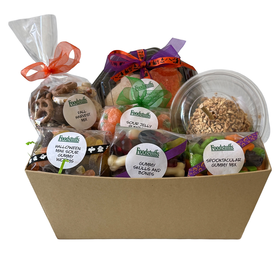 Halloween Spooky Treats Basket filled with festive candy and seasonal snacks