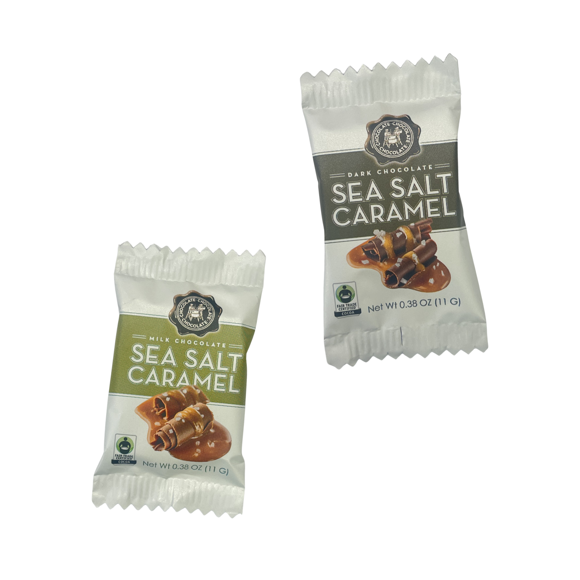 Individually wrapped sea salt caramel chocolate squares