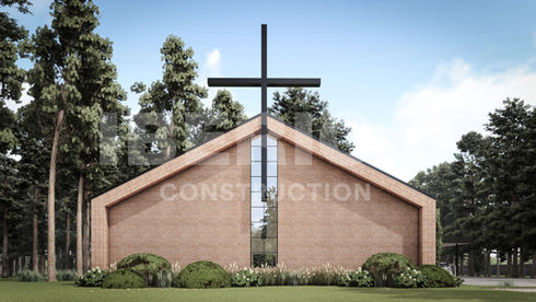 The main façade of First Baptist Church of New Caney welcomes visitors with a serene and inviting presence. At its center, the cross appears to float, suspended above the structure and illuminated by natural light, symbolizing the Lord’s ascension and spiritual transcendence. This striking feature transforms the entrance into a contemplative space, setting a sacred tone before entering the sanctuary.