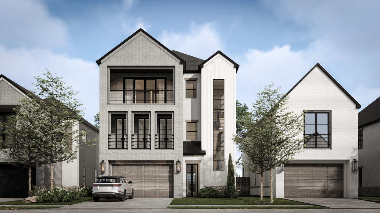 This elegant elevation combines rustic charm with modern simplicity. Clean geometric forms, refined finishes, and oversized windows create a warm and contemporary exterior that embodies the spirit of Harmony Homes.