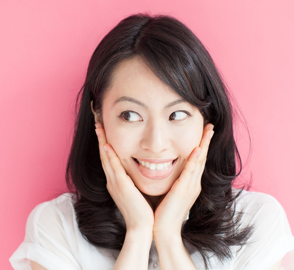 happy young woman against pink backgroun