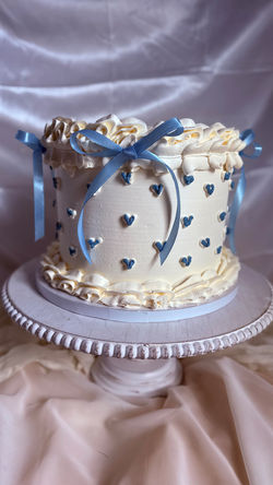 blue and white baby shower cake