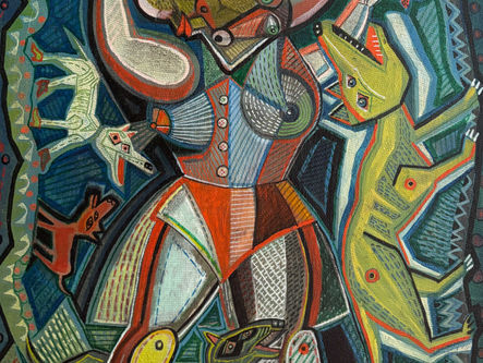 CARRYING THE INNER TRACE OF THE BLACK WOLF, Oil on canvas board, tracing, 20X24", 2026