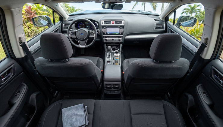 Overhead view of a spotless car interior after professional cleaning