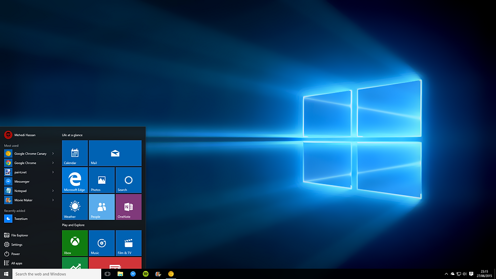 Windows 10 Desktop e Menu