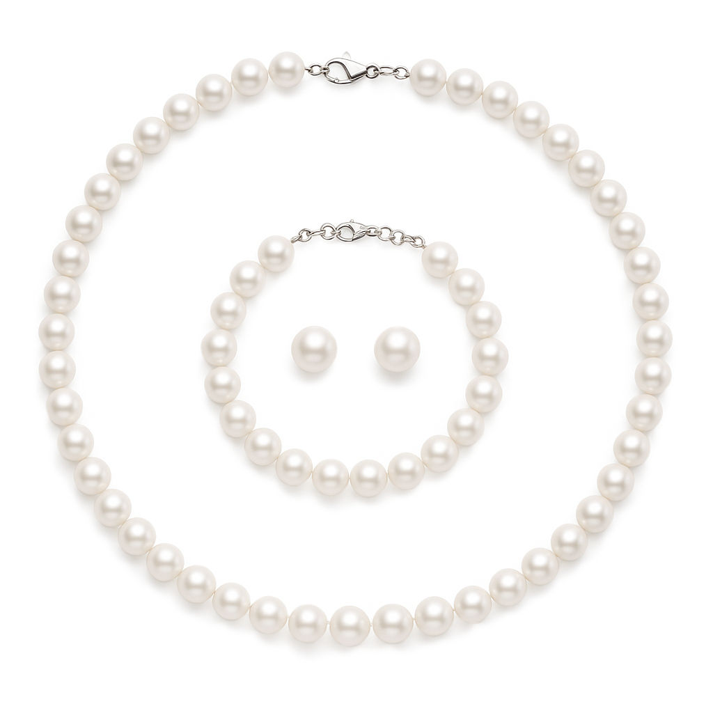 Perlenschmuck Set *LINA – Halskette, Armband & Ohrstecker aus weißen Perlen