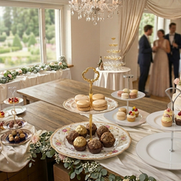 Luxuriöses DIY-Etageren-Buffet für eine Hochzeit mit Vintage-Geschirr und verschiedenen Metalldesigns von my-bijou.ch.