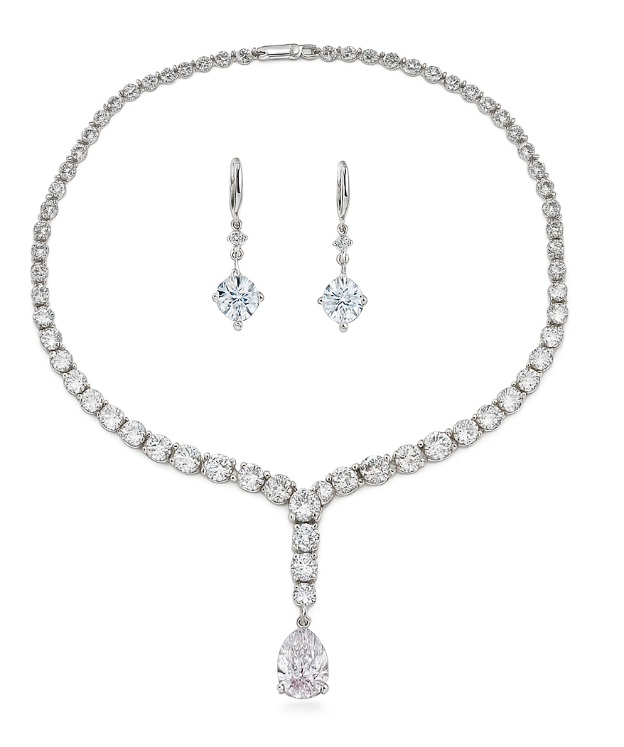 Brautschmuck Set Zirkonia – Tropfen-Collier & funkelnder Ohrschmuck –*AMARA