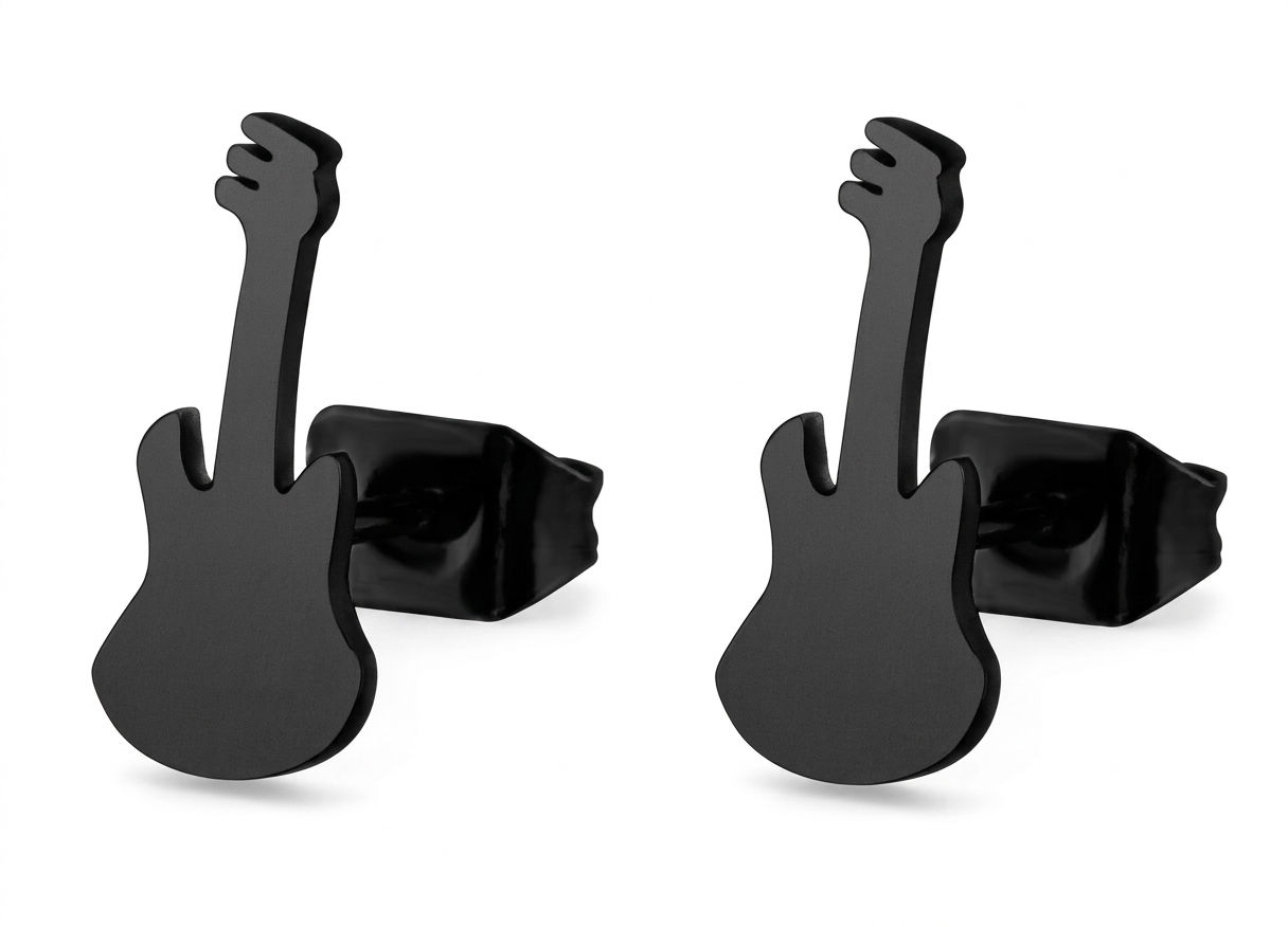 E-Gitarren-Ohrstecker aus Edelstahl, erhältlich in Schwarz, Silber und Gold