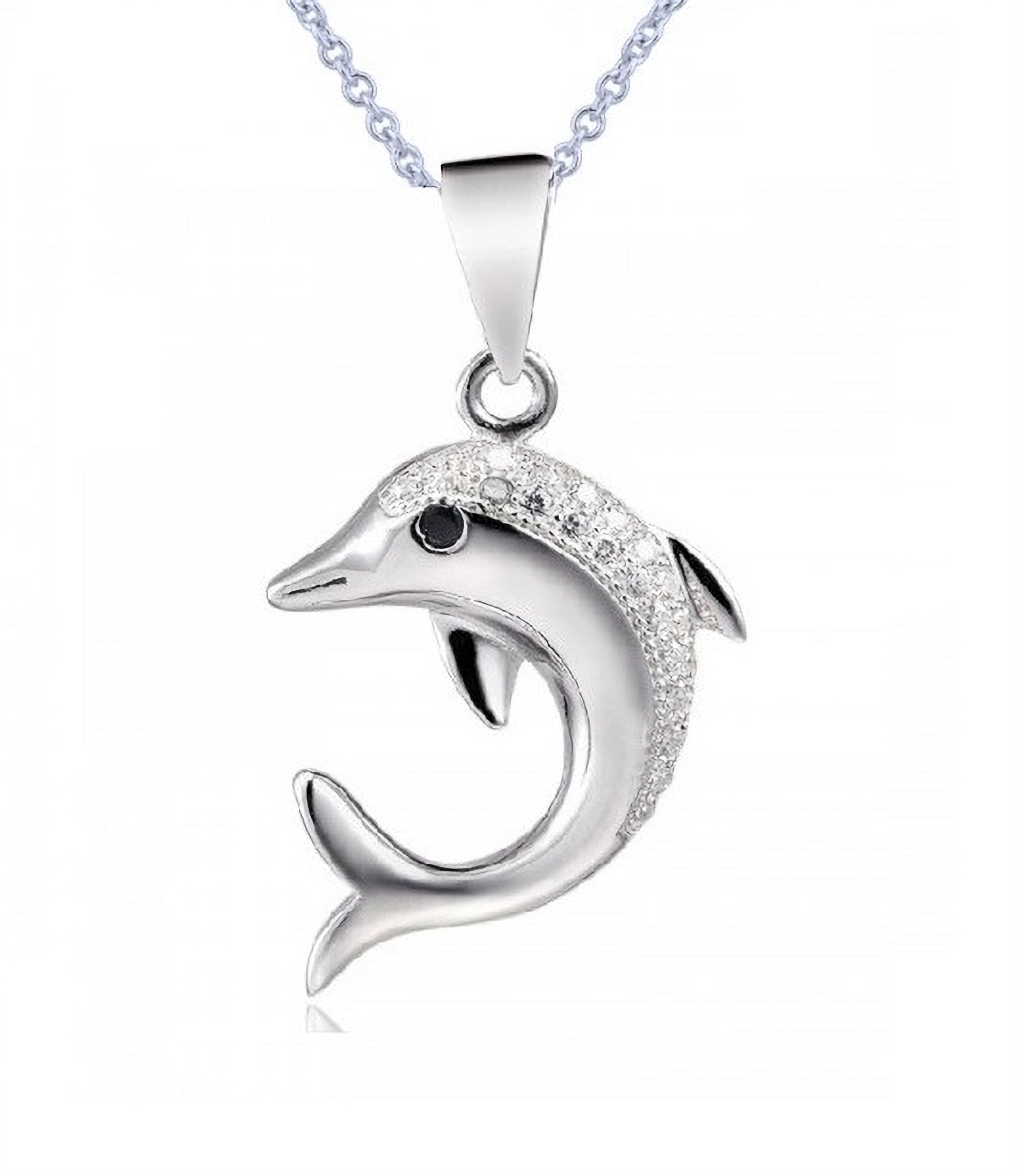 Anlaufgeschützte Weissgold-Veredelung ziert den 1.8 × 1.8 cm grossen Delfin-Anhänger der femininen Kette.