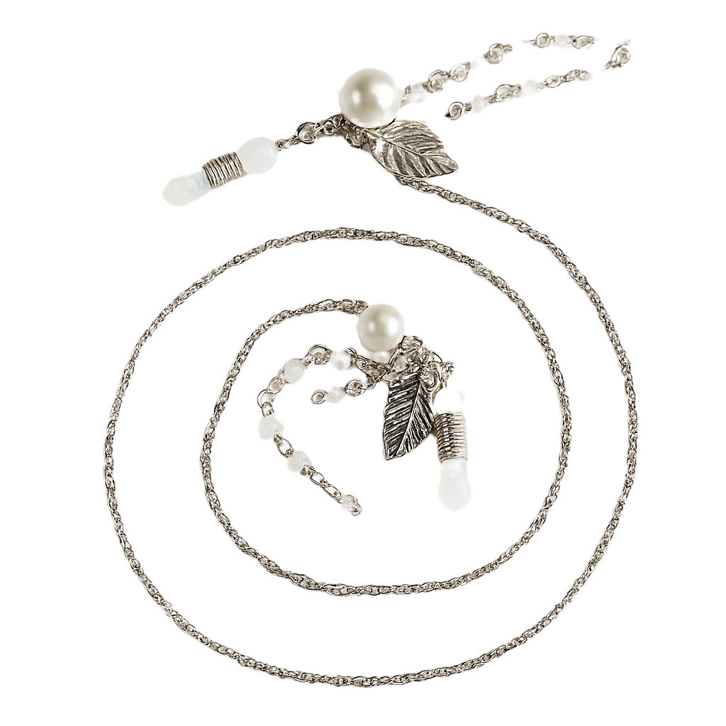 Brillenkette mit Perlen und Blättermotiv 55 cm