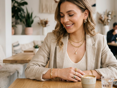 Verschiedene Schmucktrends 2026 wie Gold-Choker, Boho-Ohrringe und Edelstahl-Ketten stilvoll arrangiert.