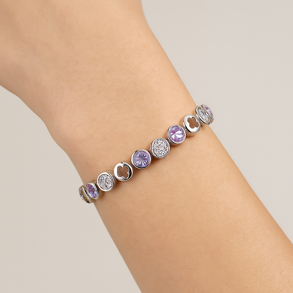 Miniaturbild: Armband weissvergoldet mit runden Gliedern mit strahlenden Kristallen– *RETA