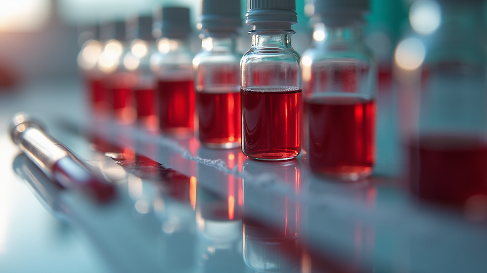 Close-up view of blood sample vials arranged for laboratory testing