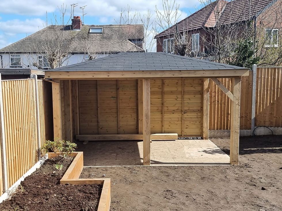 A pyramid gazebo with full heigh solid sides.