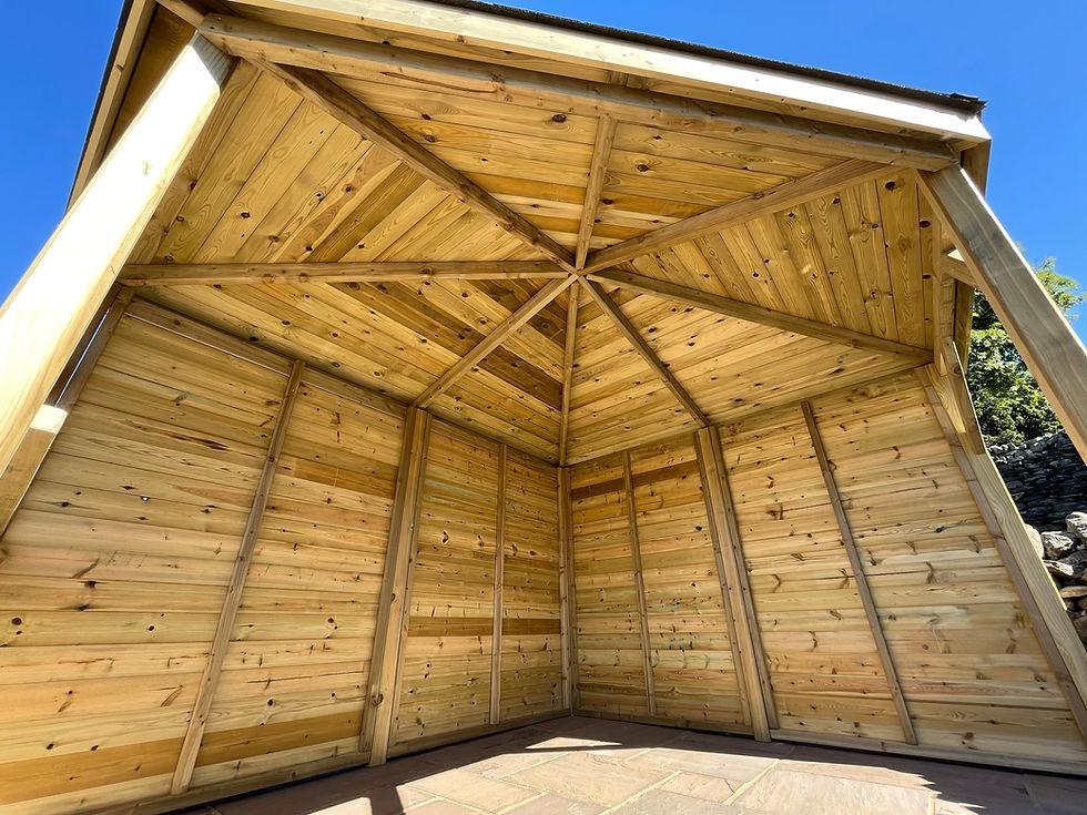 Two full height sides fixed to a corner gazebo