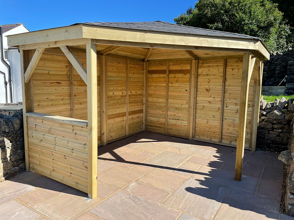 corner wooden gazebo with sides