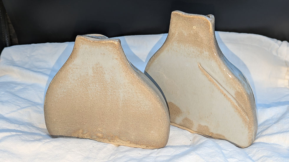 Miniature : Duo de vases en grès blanc, émail gris clair bleuté - vendu par deux
