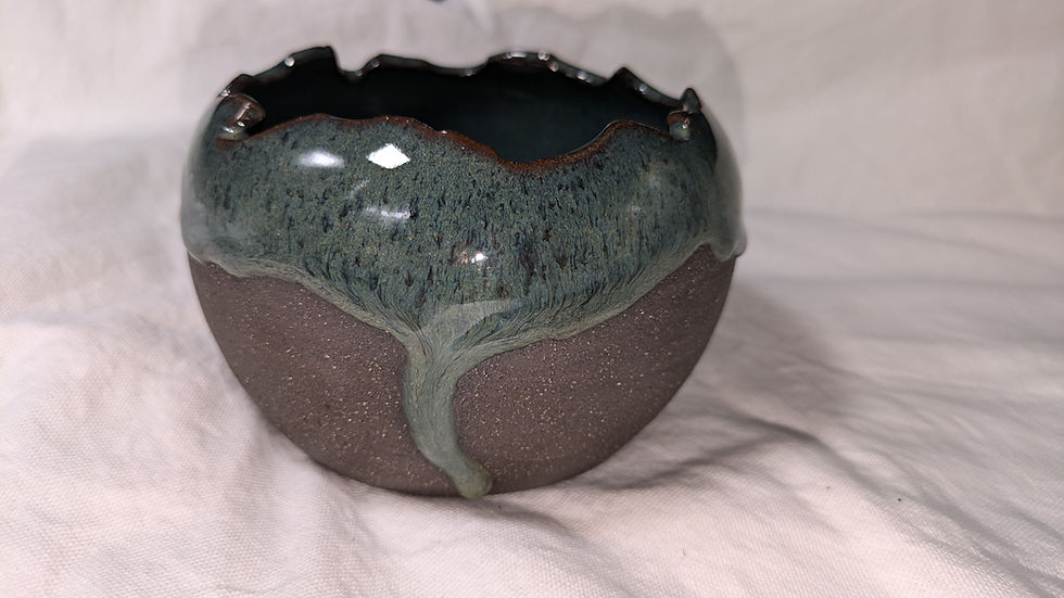 Miniature : Pot décoratif ou floral en grès marron foncé noir, émail vert - pièce unique