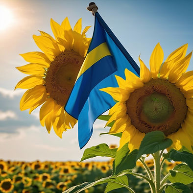 Ukranian flag in background with sunflowers in foreground.jpg