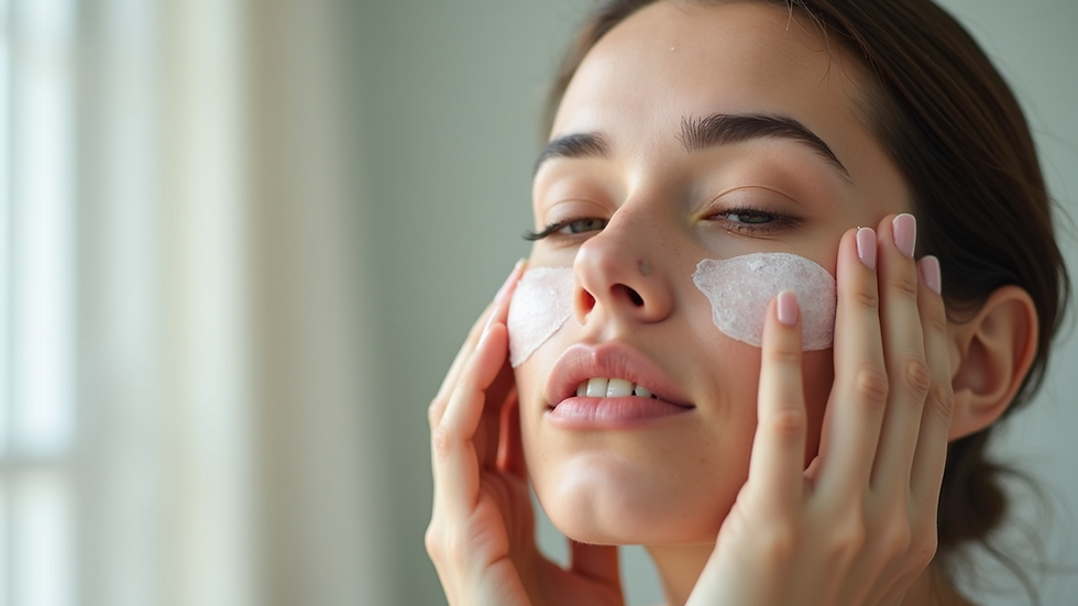 Close-up view of a skincare routine with acne-safe products