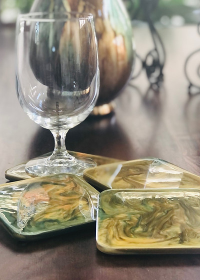 Wine Glass on Hand Poured Acrylic Coasters