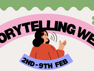 Poster promoting Storytelling Week at Whittington Park in Islington, inviting the community to submit stories to be displayed around the park from 2 to 9 February.