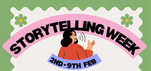 Poster promoting Storytelling Week at Whittington Park in Islington, inviting the community to submit stories to be displayed around the park from 2 to 9 February.