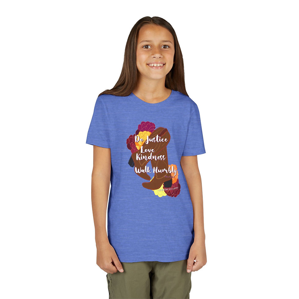 Thumbnail: Micah 6:8 Cowgirl Boots - Youth Short Sleeve Tee