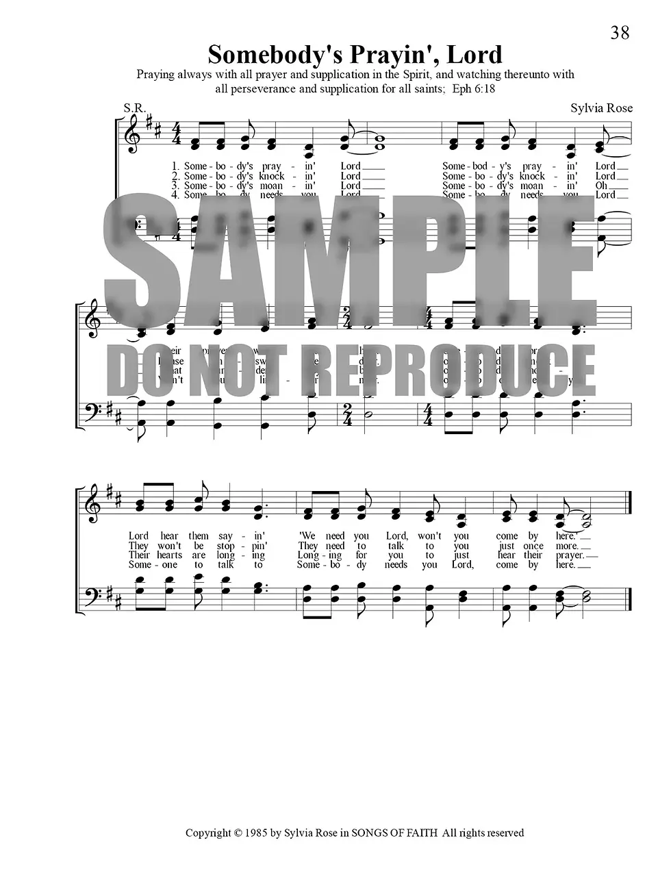 Thumbnail: "Somebody's Prayin', Lord" – sheet music (pdf)