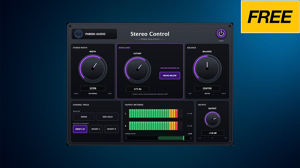 Parish Audio Releases Free Plugin - Stereo Control for a Limited Time.