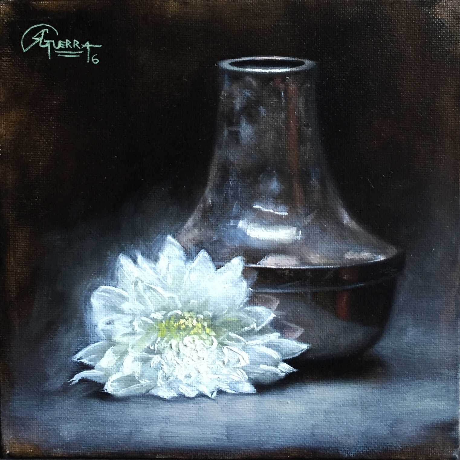 Metal Vase and White Flower