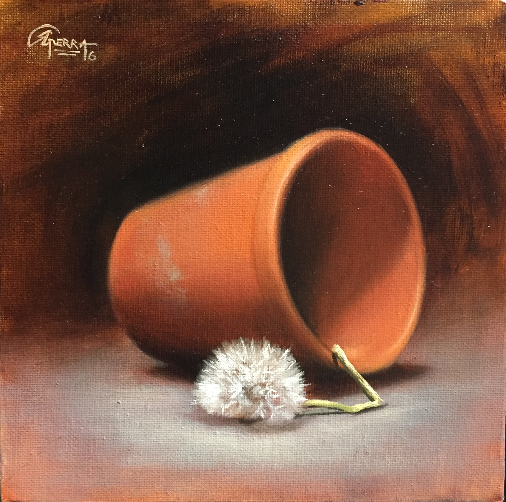 Clay Vase and Dandelion