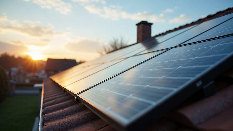 Eye-level view of a solar panel installation on a residential roof