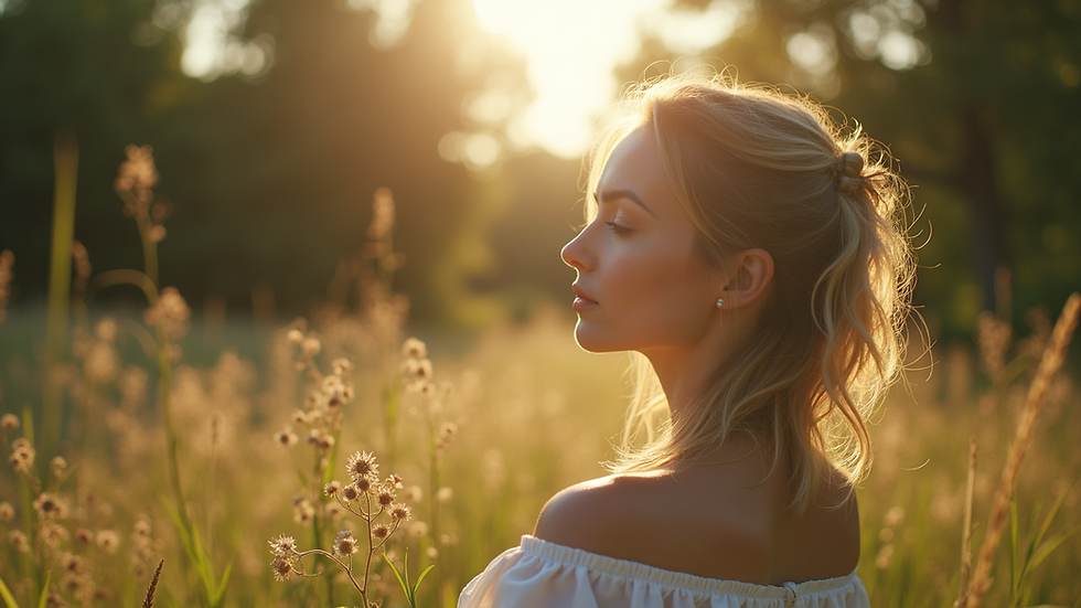 Seitenansicht einer Frau, die entspannt in der Natur sitzt