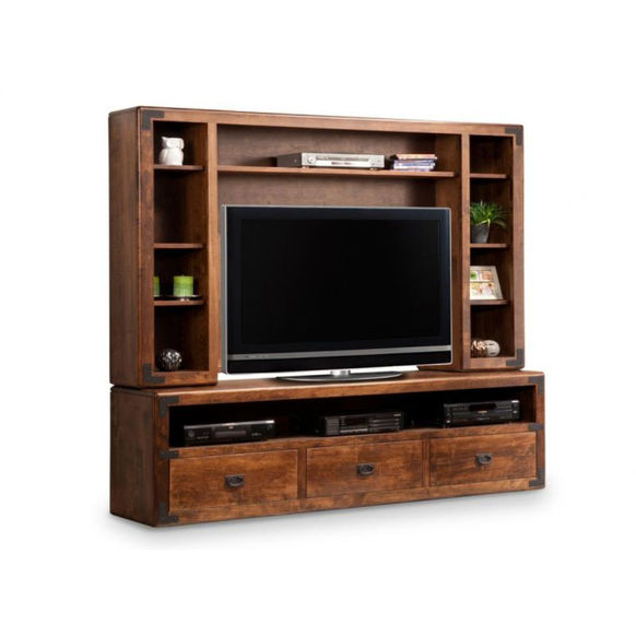 Saratoga TV Stand by Handstone in brown stain on rustic wormy maple