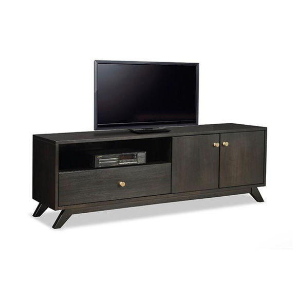 Mic-century modern Tribeca solid wood TV Stand in grey stain by Handstone