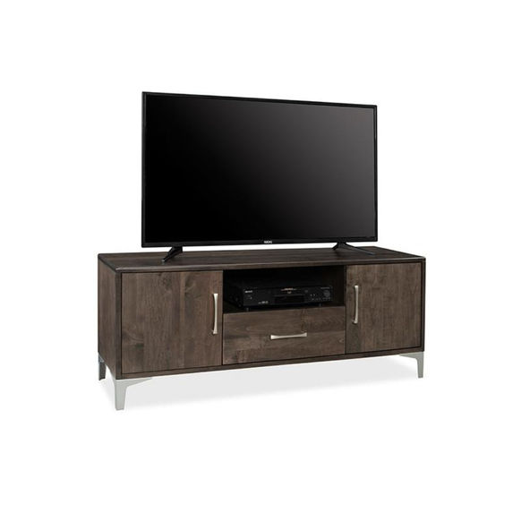 Mid-century modern Laguna TV Stand in solid maple with metal feet