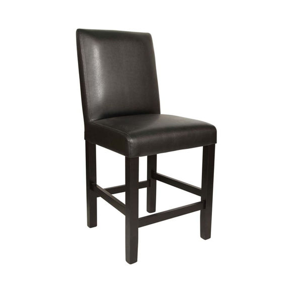 Parson Stool in black leather by Cardinal Woodcraft with espresso maple legs